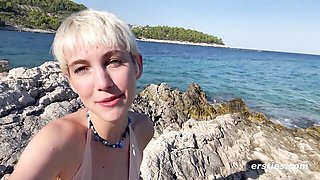Hairy Blonde Rubs Her Clit Outdoors