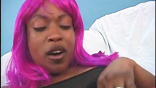 Kinky black slut in mini skirt gets hard pounding bent over the sofa