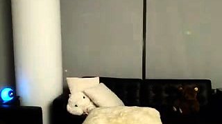 Small titted brunette teen fingering on the bed