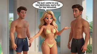Married Blonde's Beach Tease Becomes Wild House Game with Husband and Young Men (AI generated)