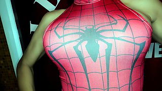 Spiderman cosplay with HOT Asian ladyboy