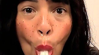 Latex Fetish Condom in My Horny Mouth, I Swallow a Toy with a Condom and Explode Semen