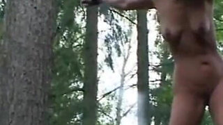 Humiliating stretching whipping in forest
