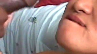 Cute Asian blows his BBC cock and gets milked on her tits