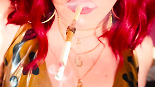 The Beautiful Rubber Beauty Tina Snua Smoking A Cigarette Using A Holder - Smoker Latex Gloves Rings Jewellery